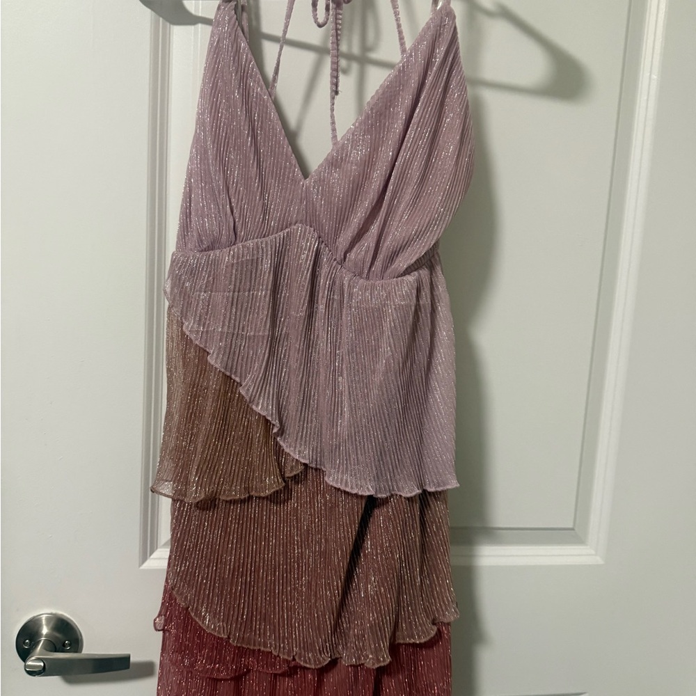 Chic Layered Dress in Pink and Brown